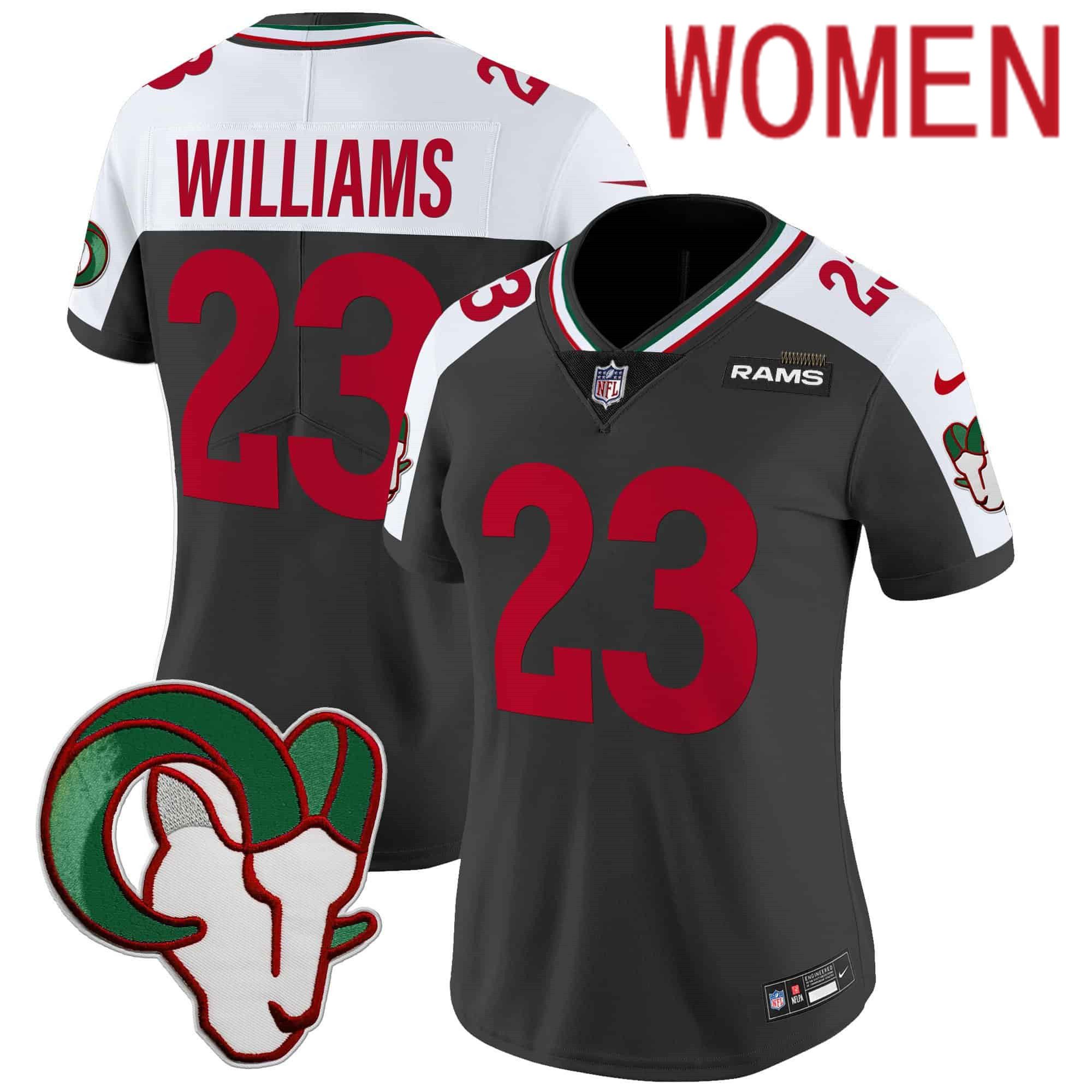Women Los Angeles Rams #23 Williams Black 2024 Nike Mexico Vapor Limited NFL Jersey style 1